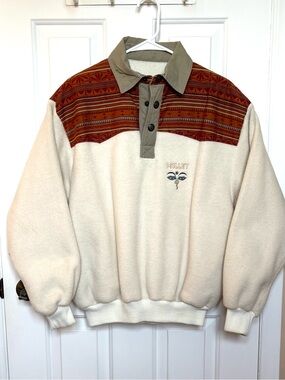 Vintage Millet France Polarlite Fleece Pullover with Aztec Patterns Shoulders